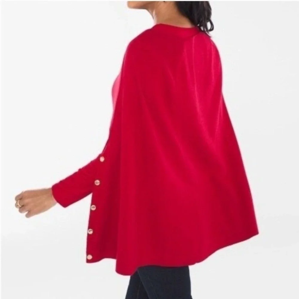 Chico's Women's Draped Luxe Red‎ Poncho Cape Sweater OS